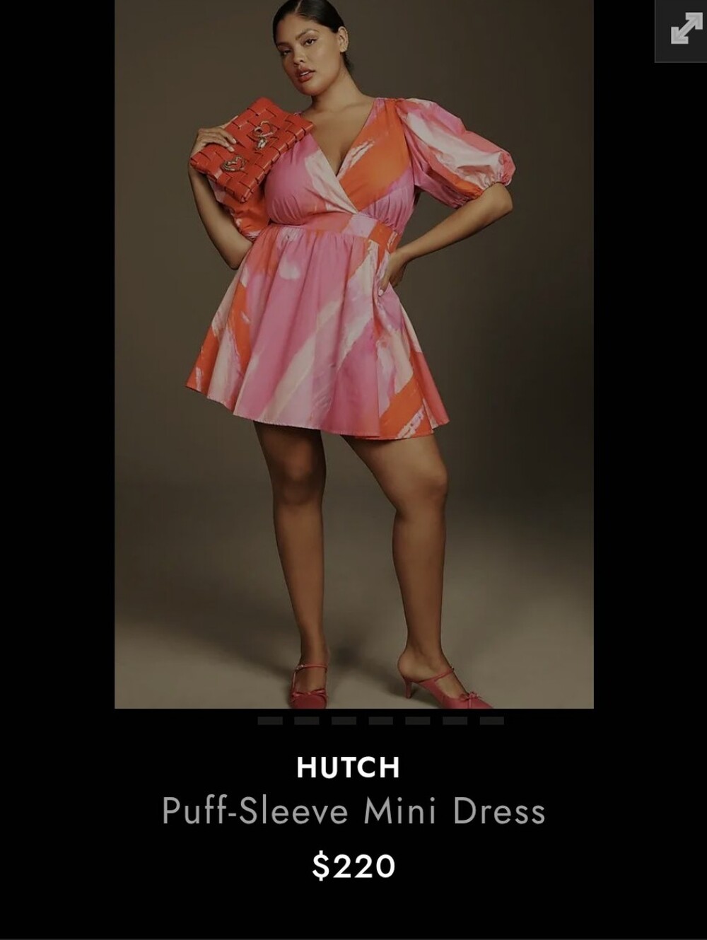 HUTCH Pink and Orange Puff‑Sleeve V‑Neck Mini Dress